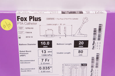 Abbott 12762-02 Fox Plus OTW PTA Cath. 10mm x 20mm x 80cm, 7Fr. (x)